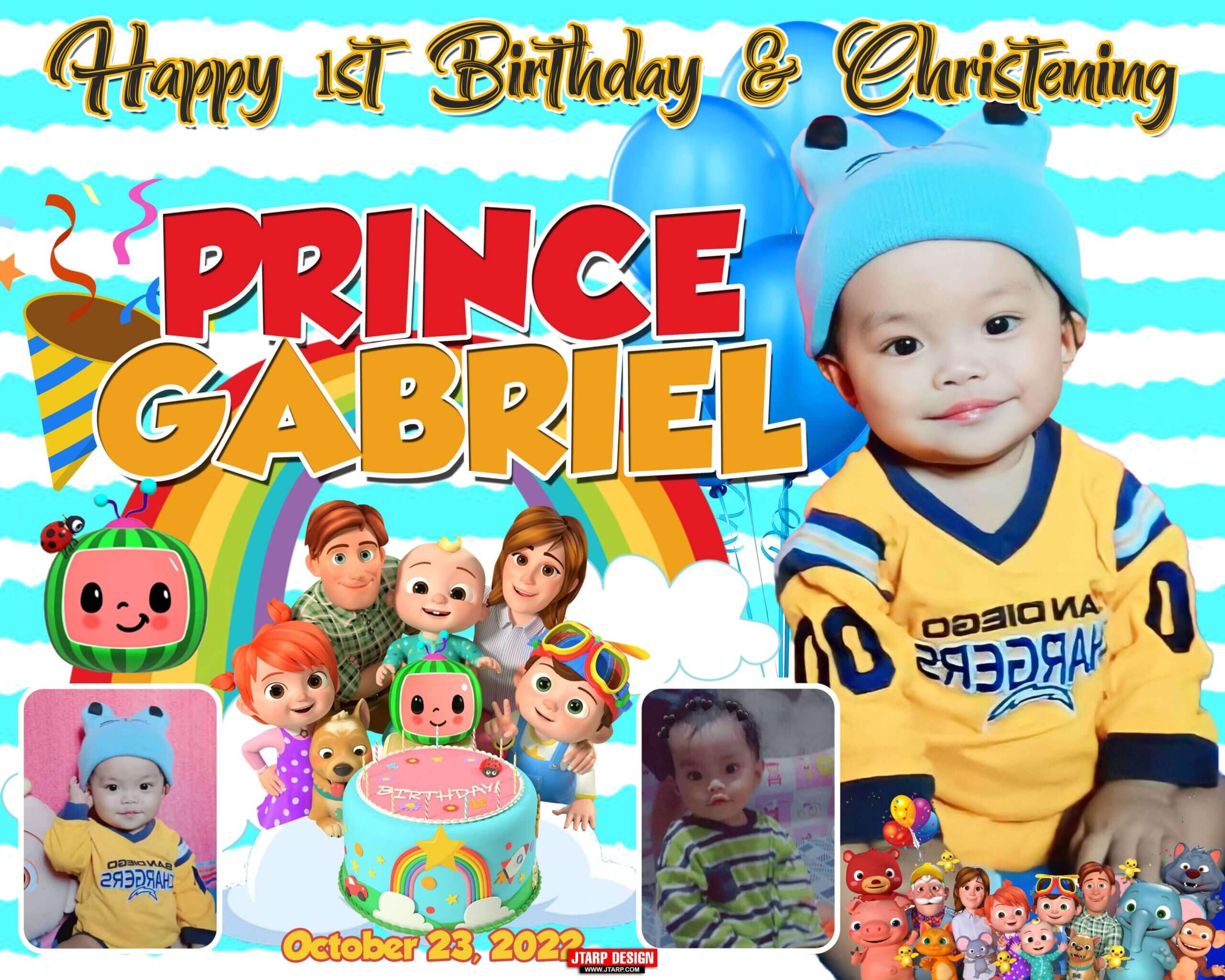 5x4 Happy 1st Birthday and Christening Prince Gabriel Cocomelon Tarp Design