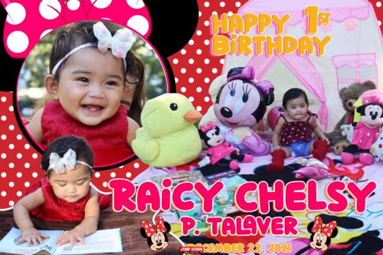 Chelsy 1st Birthday Tarpaulin, Invitation, and Thank You Card Minnie Mouse Design