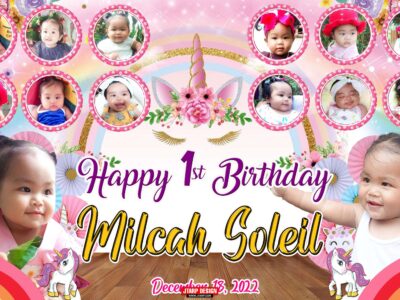 Milcah Soleil 1st Birthday Unicorn Theme Tarpaulin Design by Jtarp