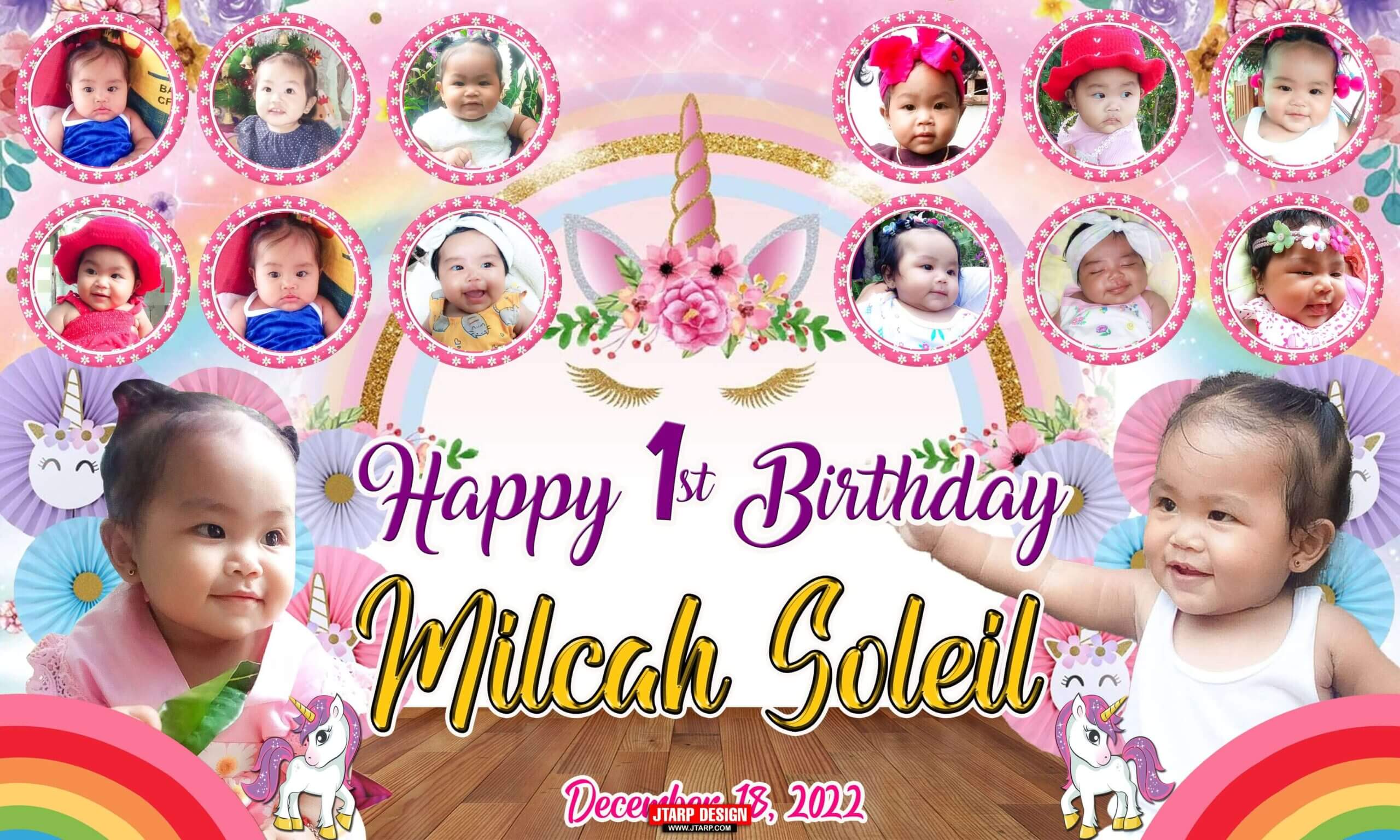 Milcah Soleil 1st Birthday Unicorn Theme Tarpaulin Design by Jtarp