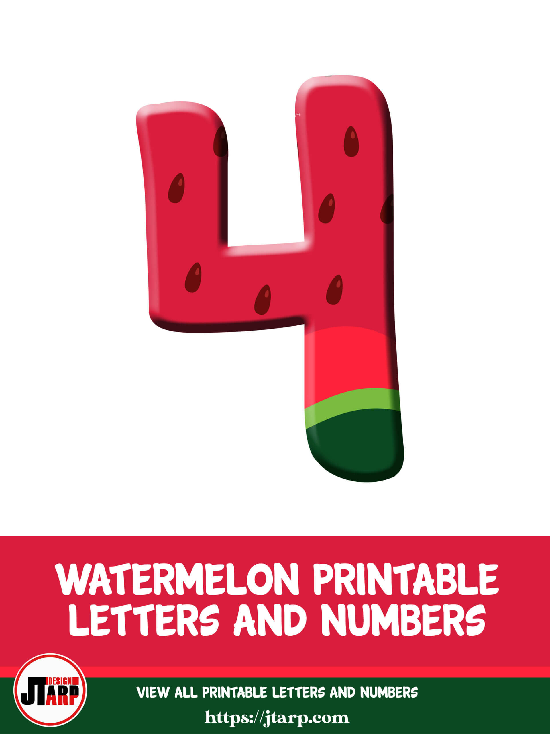 Watermelon Printable 3D Number 4