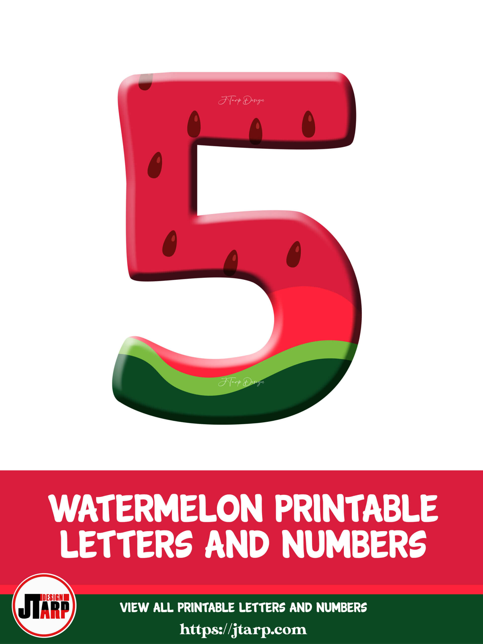 Watermelon Printable 3D Number 5
