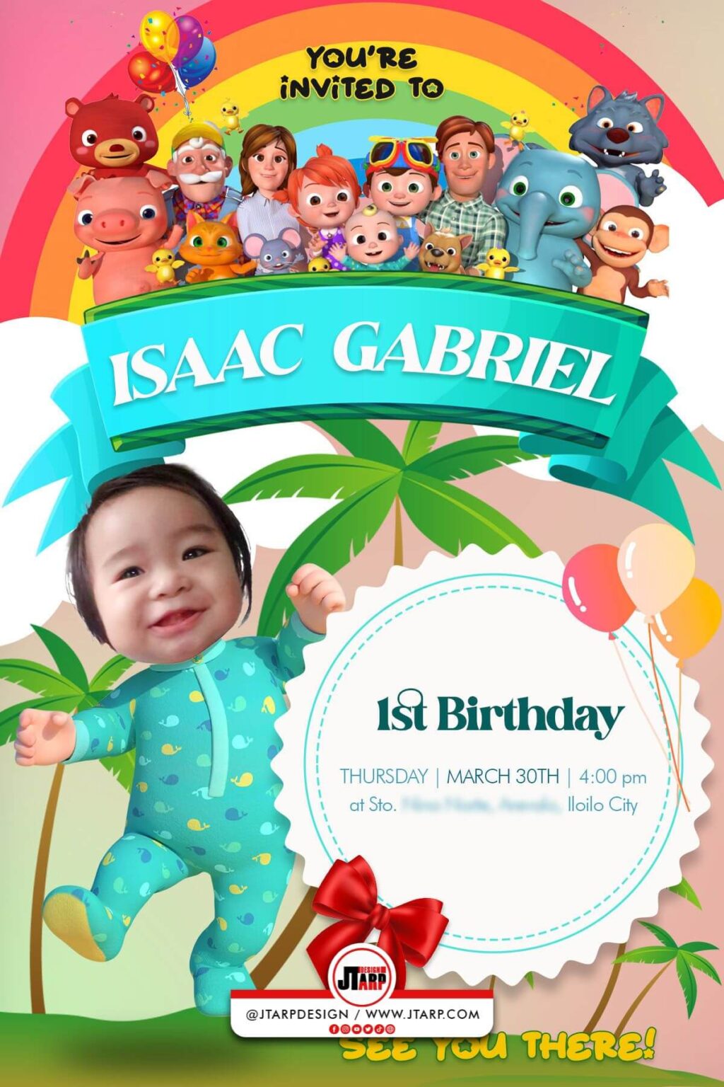 4R 1st birthday of 1st birthday Cocomelon Invitation Design