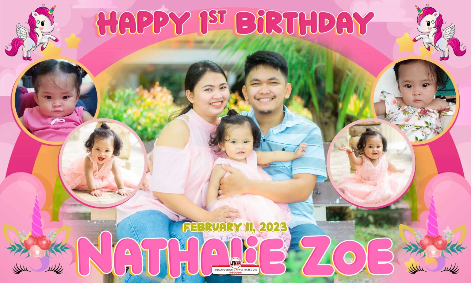 5x3 Happy 1st Birthday Nathalie Zoe Unicorn Tarpaulin Design