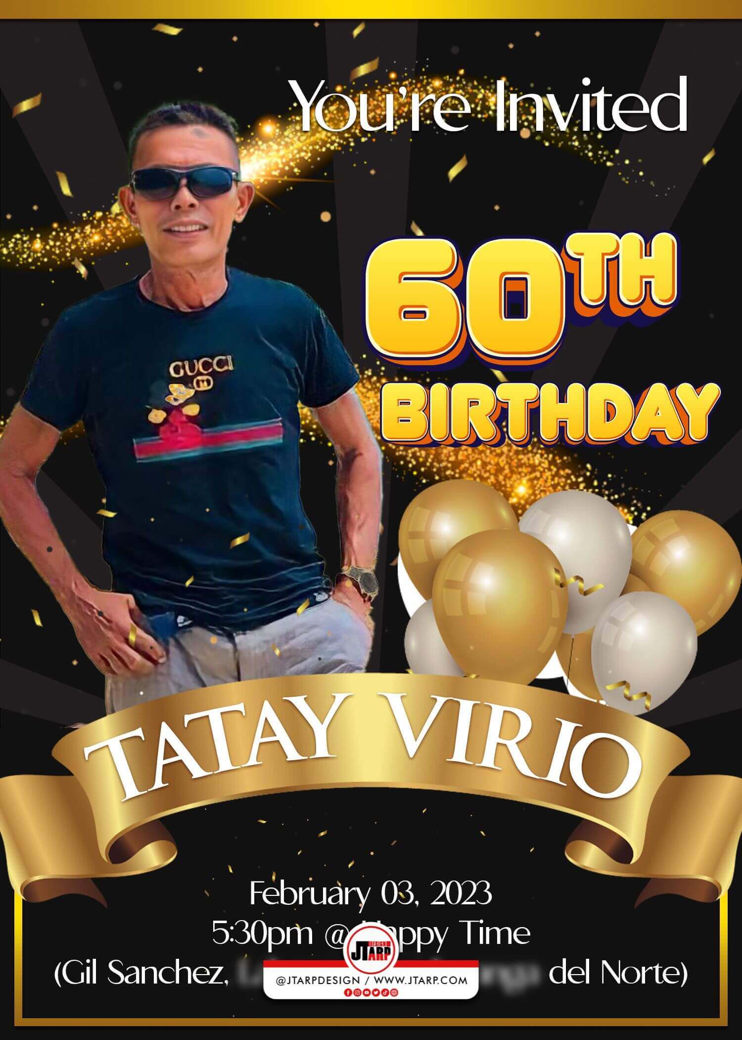 5x7 Tatay Virio 60th Birthday Black GOld Invitation Design