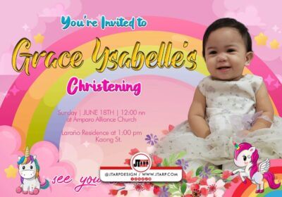 3R Welcome to the Christening World Grace Ysabelle Unicorn Invitatation Design copy