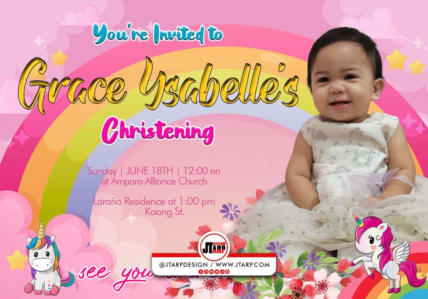 3R Welcome to the Christening World Grace Ysabelle Unicorn Invitatation Design copy