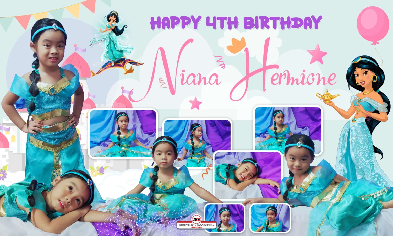 5x3 Happy 4th Birthday Niana Hermione Princess Jasmine Design copy 1