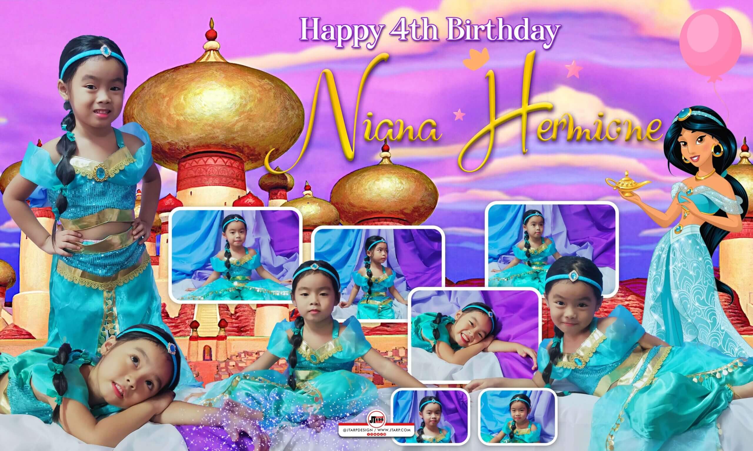 5x3 Happy 4th Birthday Niana Hermione Princess Jasmine Design copy