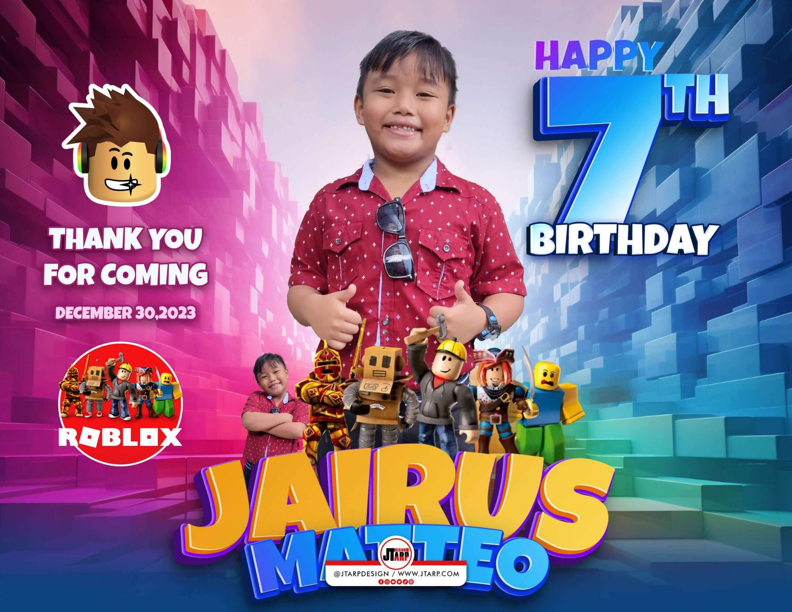 Letter Size Happy 7th Birth JAIRUS MATTEO Roblox Theme Thumbler Print copy