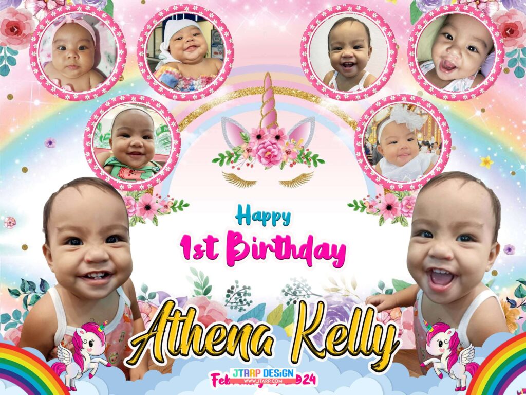 4x3 Happy 1st Birthday Athena Kelly Unicorn Tarpaulin Design copy