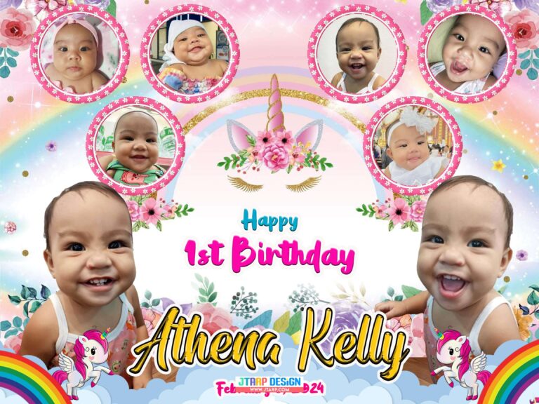 4x3 Happy 1st Birthday Athena Kelly Unicorn Tarpaulin Design copy