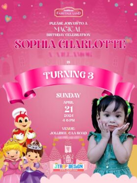 Sophia Charlotte’s 3 Birthday Jollibee Fairyland Souvenir Ref Magnet and Invitation Design