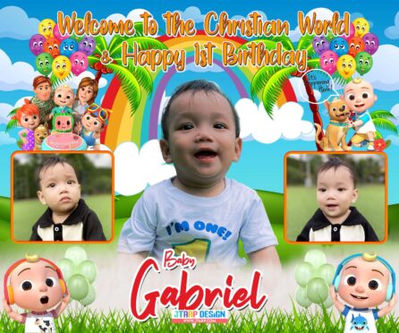 Welcome to the Christian World and Happy 1st Birthday Gabriel Cocomelon Design copy