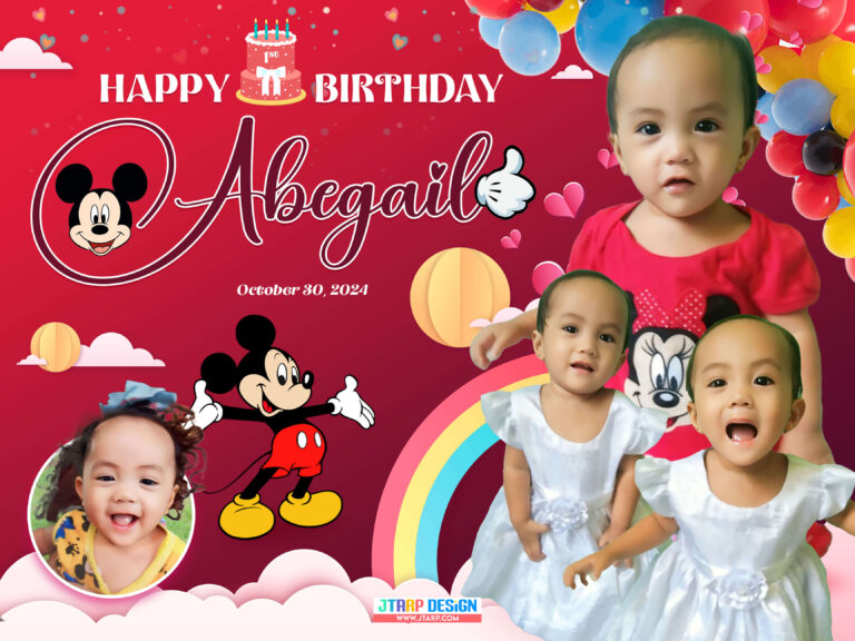 3x4 Happy 1st Birthday Abegail Mickey Mouse Tarpaulin Design Red copy