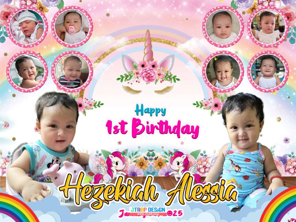 4x3 Happy 1st BirthdayHezekiah Alessia Unicorn Tarpaulin Design