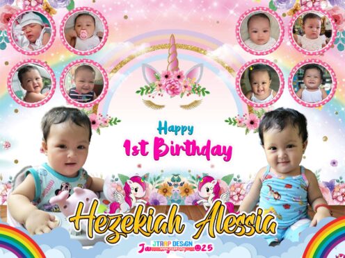 4×3 Happy 1st Birthday Hezekiah Alessia Unicorn Tarpaulin Design