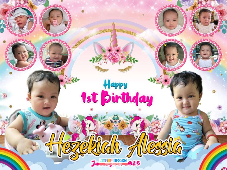 4x3 Happy 1st BirthdayHezekiah Alessia Unicorn Tarpaulin Design
