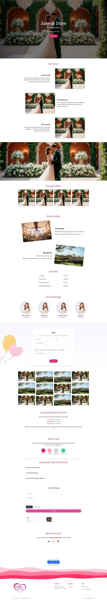 linkoftime.com jane and dave wedding custom wedding website design