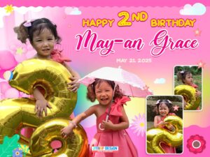 3x4 Happy 2nd Birthday May an Grace Flower and Pink Minimal Design