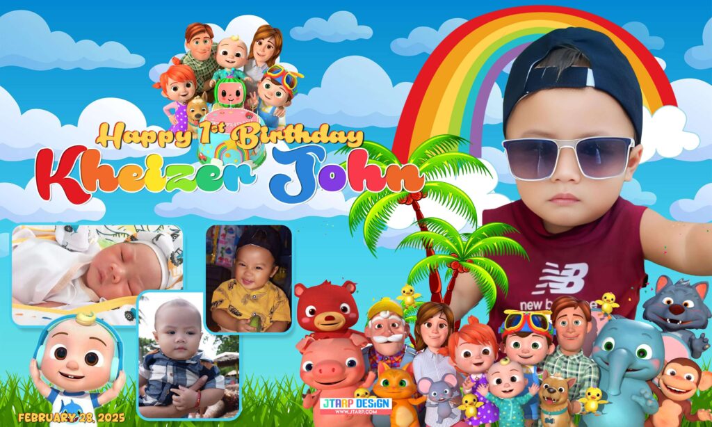 5x3 Kheizer John 1st Birthday Cocomelon Tarpaulin Design