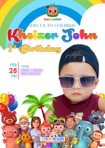 5x7 Kheizer John 1st Birthday Cocomelon Invitation Design