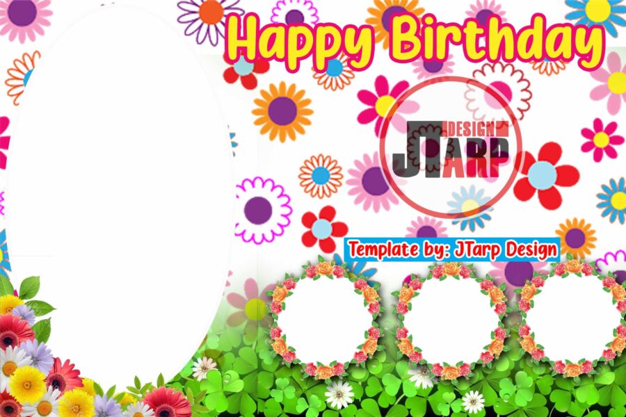 Flower Theme Birthday Tarpaulin Design Template PNG
